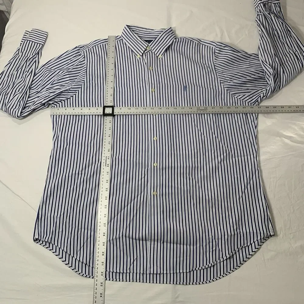 Ralph Lauren‎ Men's Classic Fit Blue White Striped Button Down Shirt Size 17/XL